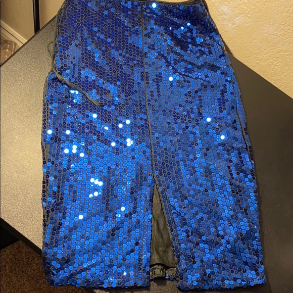 Blue Sequin Vintage Pencil Skirt - Picture 4 of 4